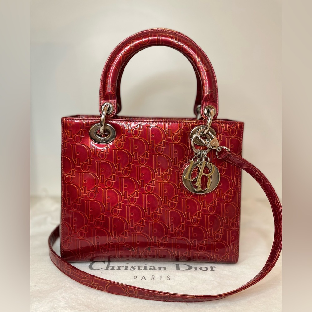 ❌Sold❌ Authentic Vintage Lady Dior Embossed Patent Medium